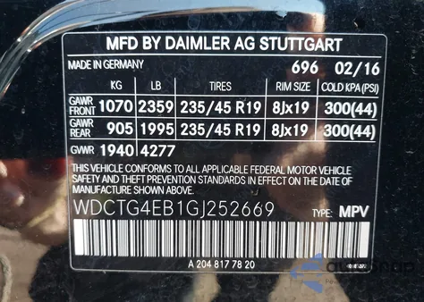 2016 Mercedes-Benz Gla 250 from USA, damaged, VIN WDCTG4EB1GJ252669